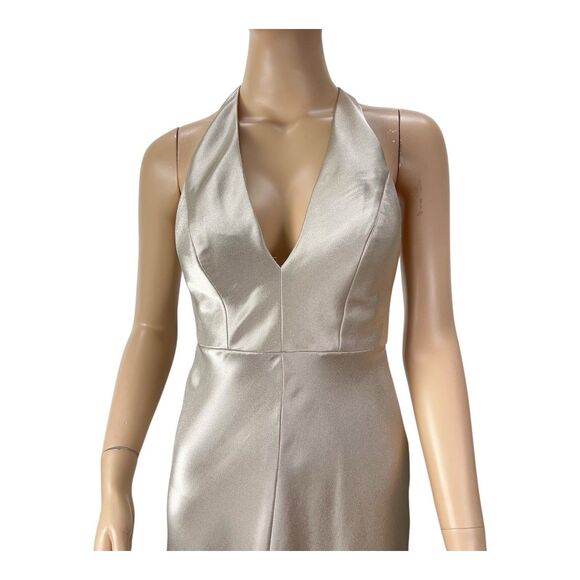 Jenny Yoo Satin Halter Bridesmaid Event Evening Dress Gown Sz 0 Champagne - Picture 2 of 11